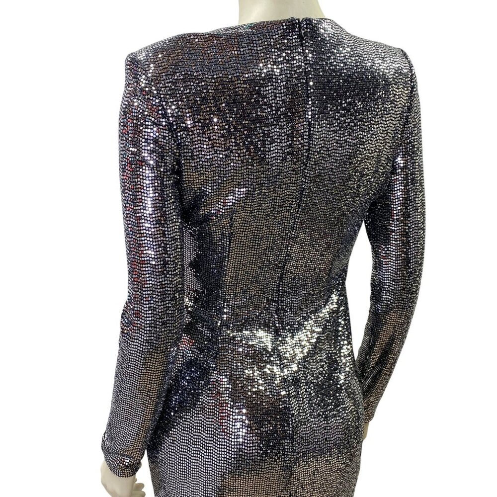 Vince Camuto‎ Silver Long Sleeve Sequin Ruched Dress Women's Evening Partywear 6 - Picture 9 of 11